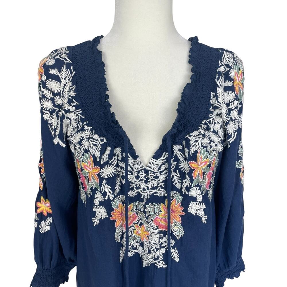 Sundance Cotton Gauze Embroidered Peasant Top Blue Size Small Boho Indie Cottage - Picture 2 of 10